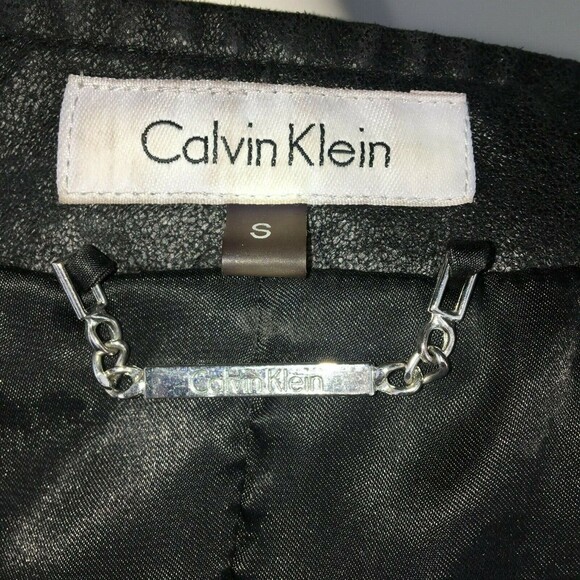 Calvin Klein Black Metallic Moto Micro Suede Jacket Motorcycle Zip Up Blazer S - Picture 7 of 9